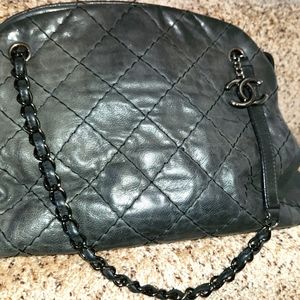 Chanel just mademoiselle calfskin large bowling ball bag black authentic